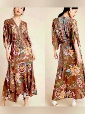 Farm Rio Valentina Maxi Dress in Brown Floral Med Anthropologie